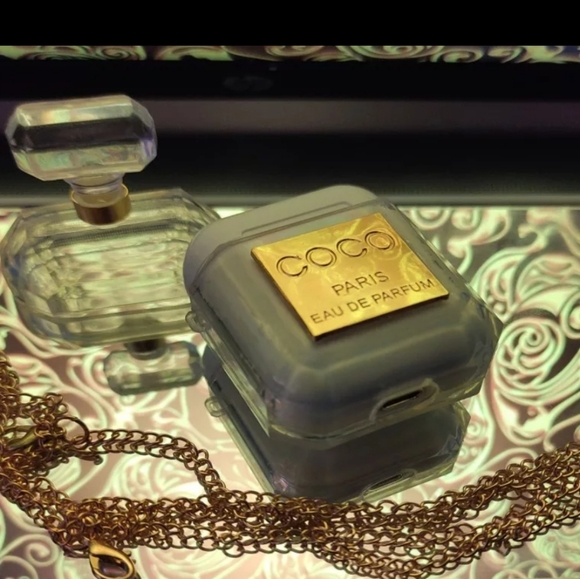 AIRPOD GEN 1 & 2 SILICONE GOLD PERFUME BOTTLE CASE - Picture 7 of 8